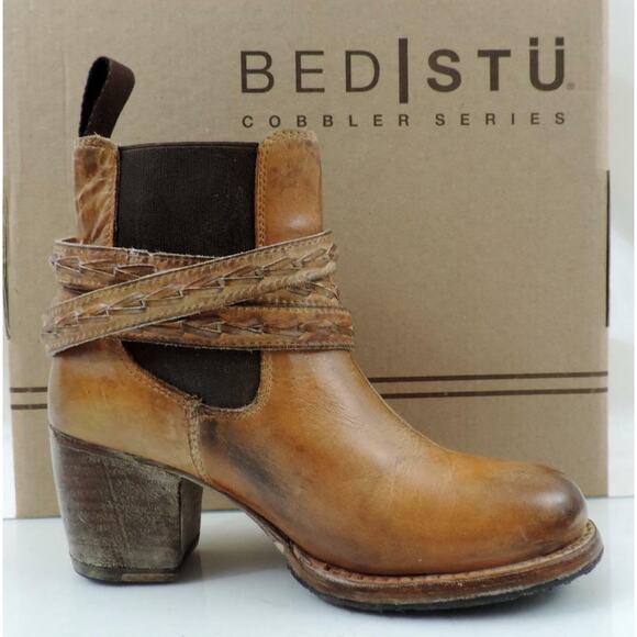 Bed Stu Lorn Belted Western Harness Ankle Heel Boots Leather Tan Rustic Size 6.5 - Picture 4 of 8